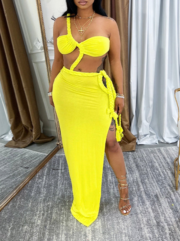Side Slit Cold Shoulder Dress