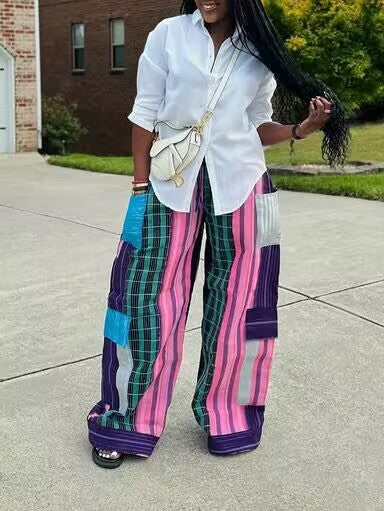 Printed Combo Cargo Pants--Clearance