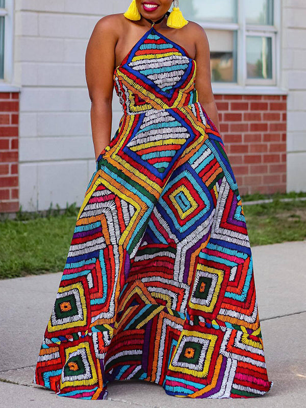 Printed Halter Maxi Dress--Clearance