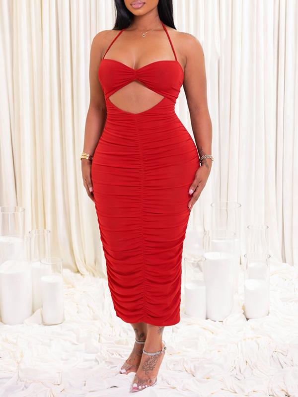Motionkiller Solid Cutout Ruched Dress