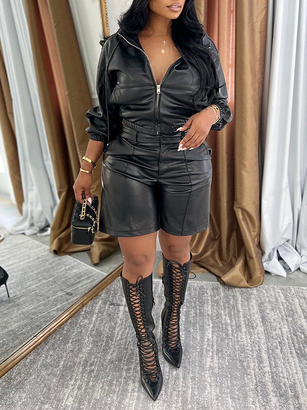 Motionkiller Faux-Leather Hoodie & Shorts Set