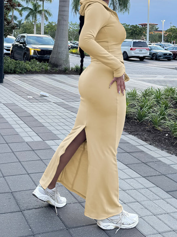 Solid Zip-Front Hoodie & Skirt Set