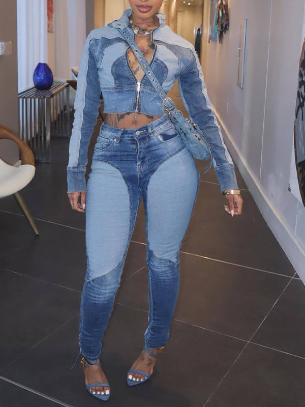 Motionkiller Contrast Denim Jacket & Pants Set