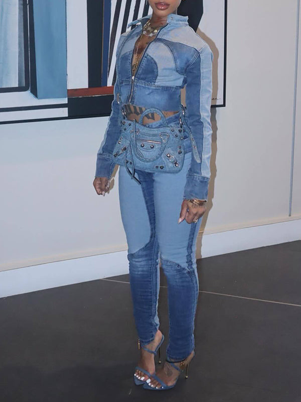 Motionkiller Contrast Denim Jacket & Pants Set
