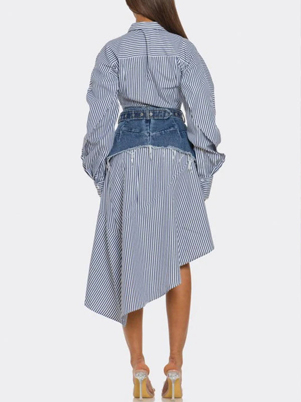 Motionkiller Stripe Shirt Dress with Denim Skirt