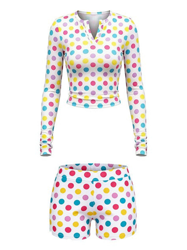 Dot Button-Front Tee & Shorts Set