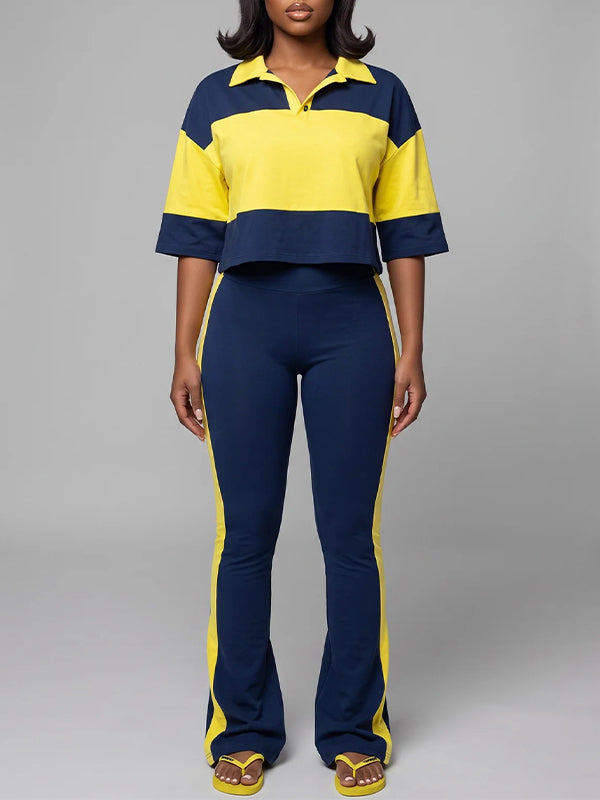 Two-Tone Polo Top & Pants Set