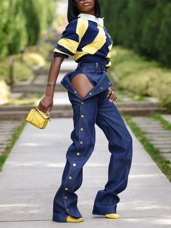 Colorblock Button-Shoulder Top