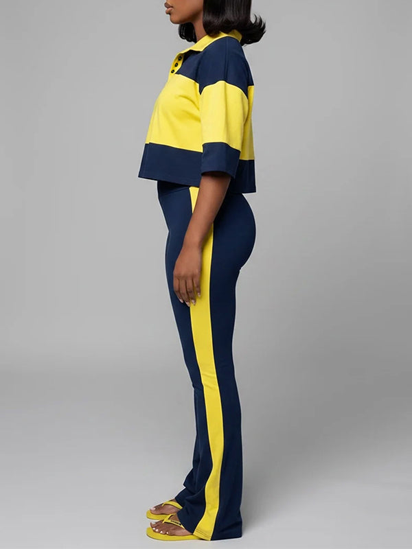 Two-Tone Polo Top & Pants Set