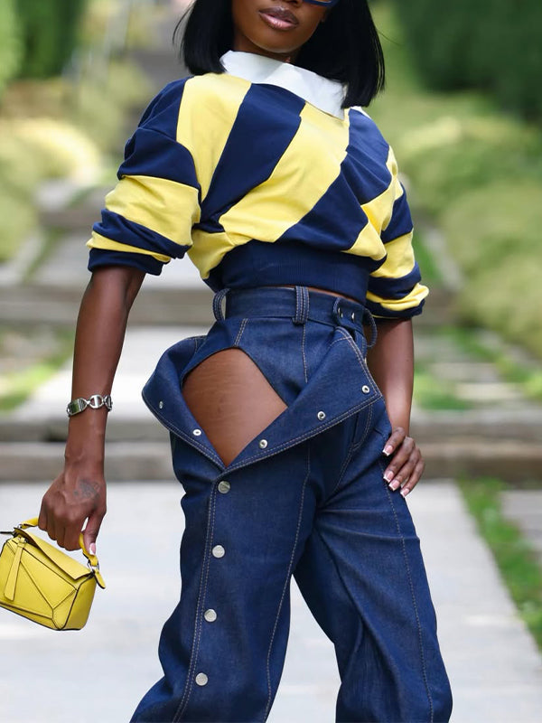Colorblock Button-Shoulder Top
