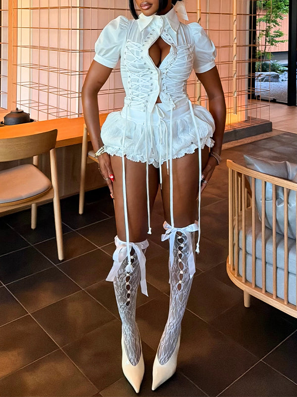 Lace-Up Shirt & Shorts Set