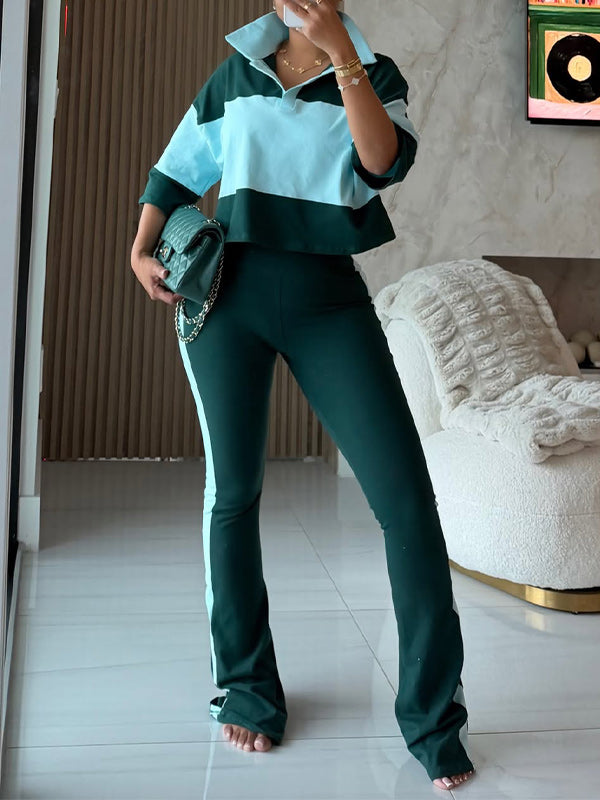 Two-Tone Polo Top & Pants Set