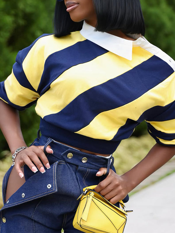 Colorblock Button-Shoulder Top