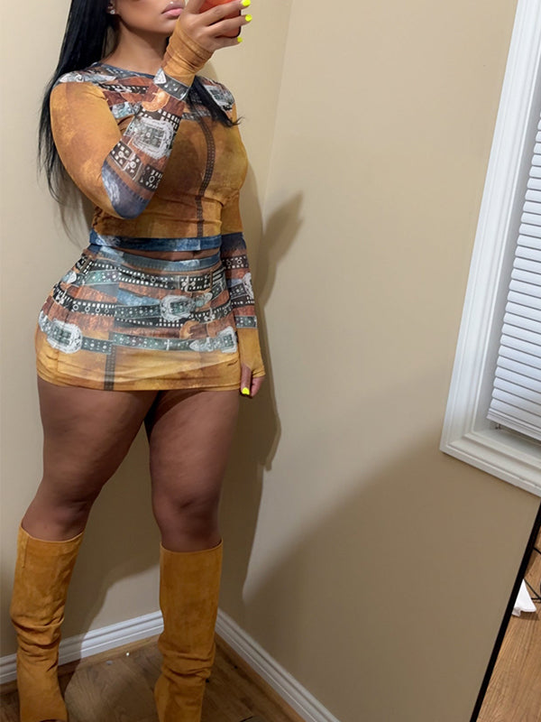 Buckle Print Skirt Set