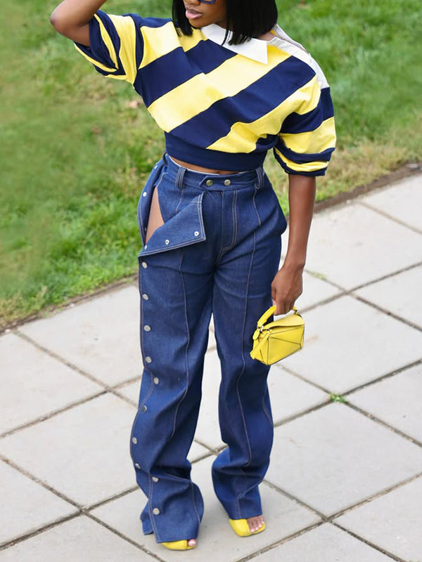 Colorblock Button-Shoulder Top