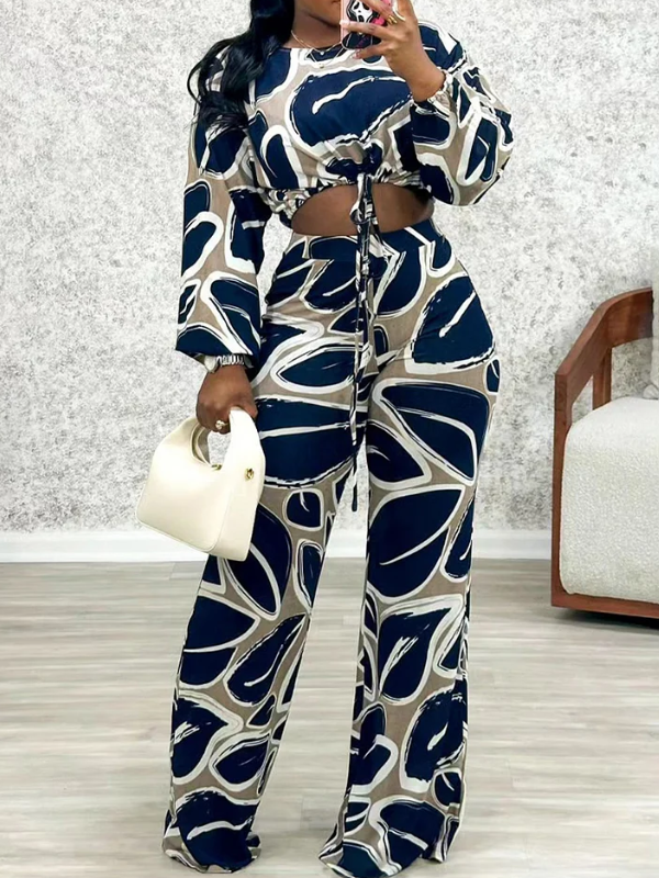 Printed Crop Top & Wide Leg Pants