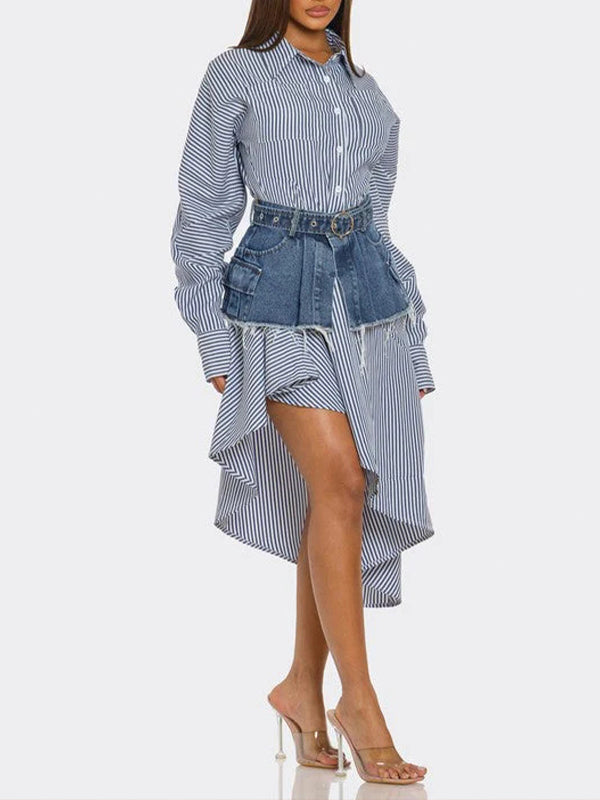 Motionkiller Stripe Shirt Dress with Denim Skirt