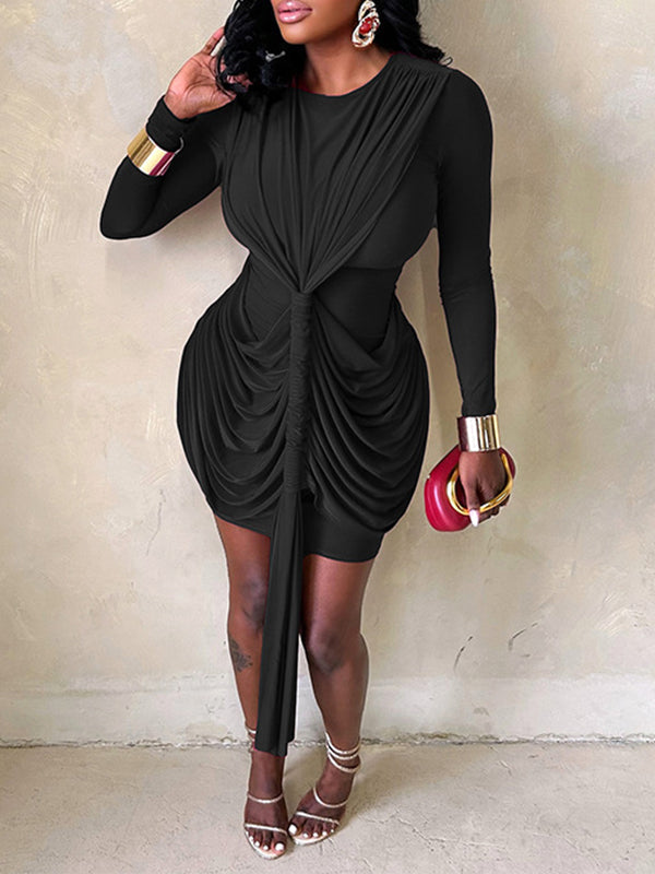 Solid Ruched Draped Dress