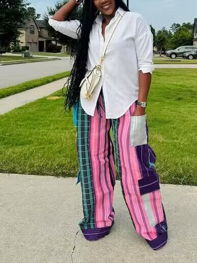 Printed Combo Cargo Pants--Clearance