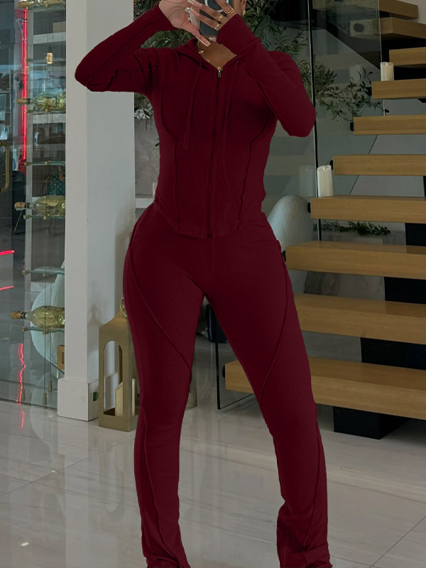 Zip-Front Hoodie & Slit Pants Set