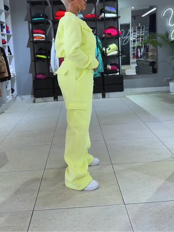 Solid Zip Top & Cargo Pants Set