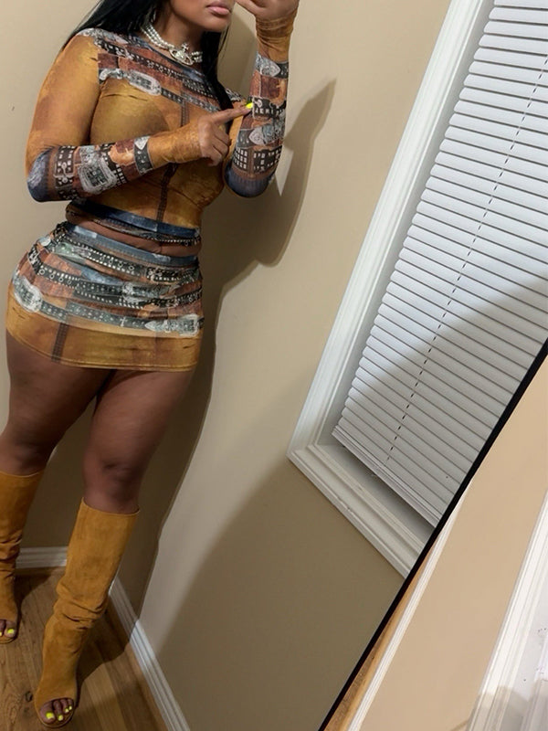 Buckle Print Skirt Set