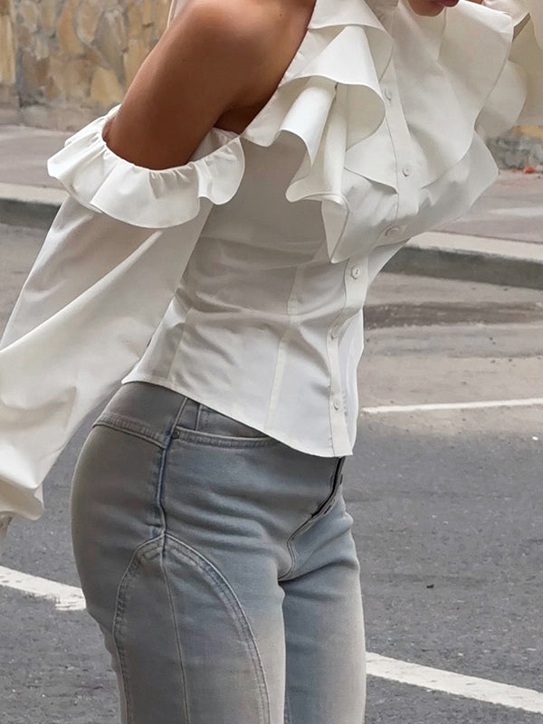 Cold-Shoulder Ruffle Shirt