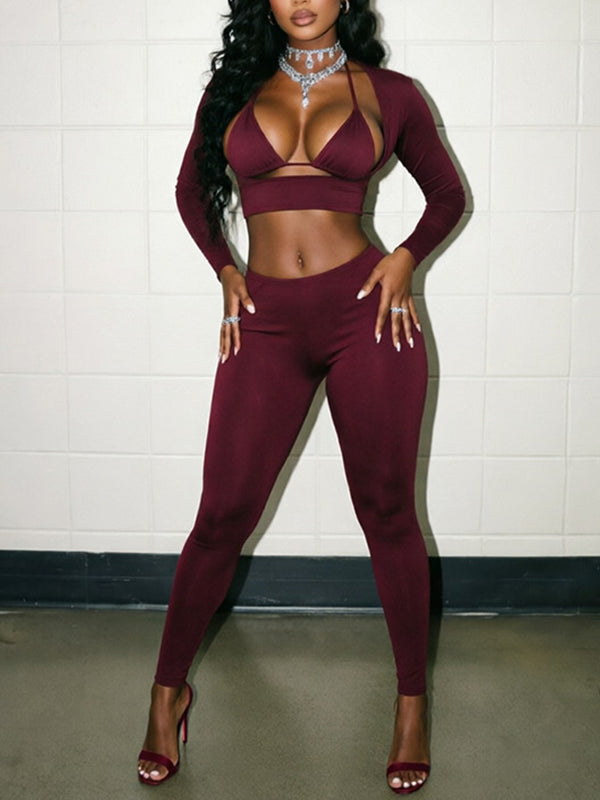 Solid Halter 3PC Pants Set