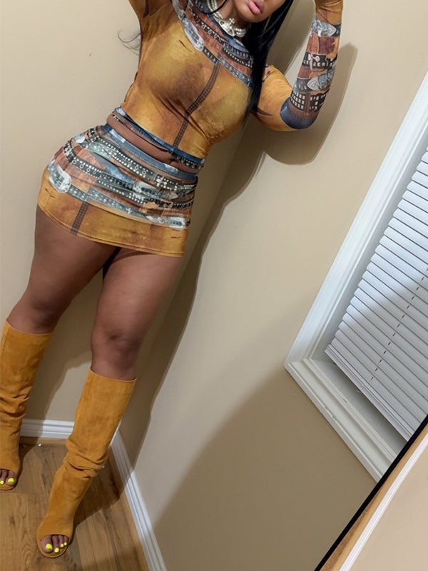 Buckle Print Skirt Set