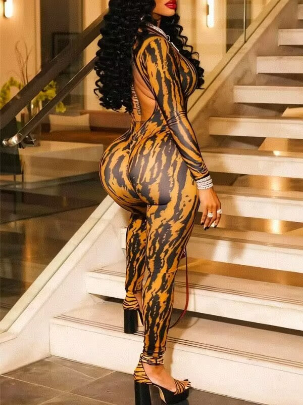 Printed Open-Back Jumpsuit