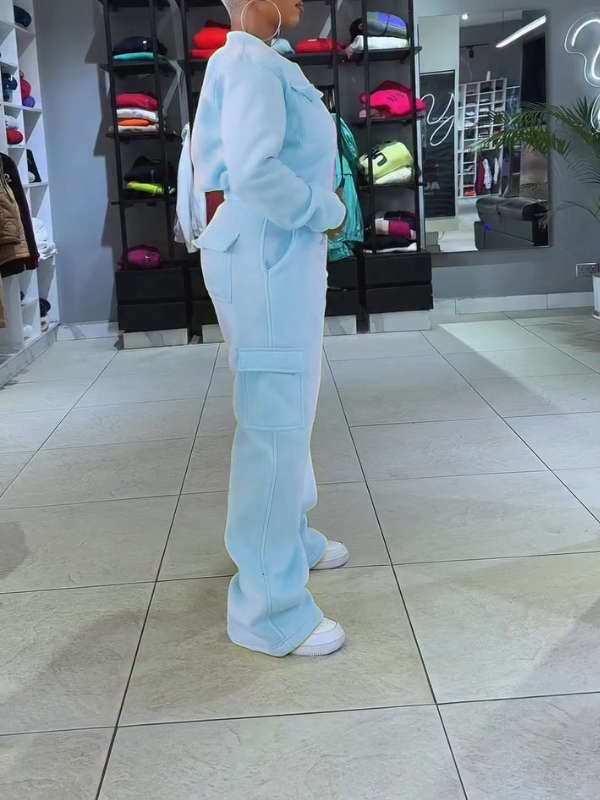 Solid Zip Top & Cargo Pants Set