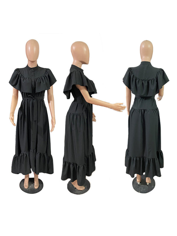 Motionkiller Solid Ruffle Shirt Dress