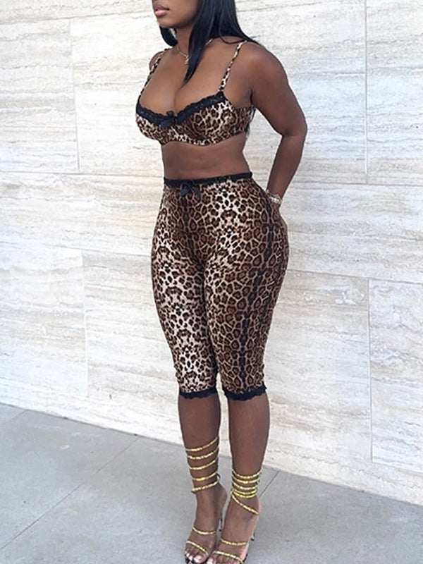 Leopard Bra Top & Capri Pants Set