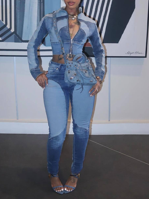 Motionkiller Contrast Denim Jacket & Pants Set