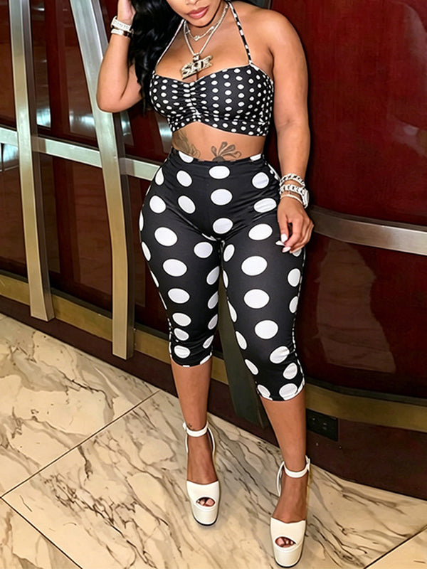 Dot Halter Top & Capri Pants Set