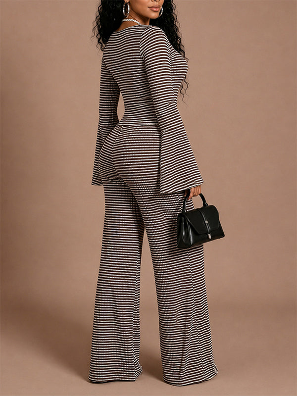 Stripe Top & Wide-Leg Pants Set