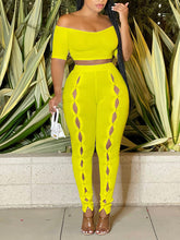 Load image into Gallery viewer, Off-Shoulder Crop Top &amp; Button-Front Pants Set--Clearance