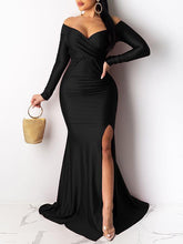 Load image into Gallery viewer, Off-Shoulder Slit Maxi Dress--Clearance