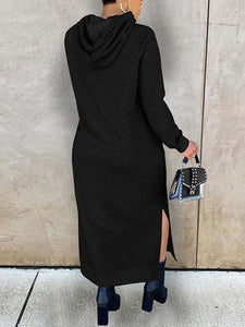 Solid Slit Hoodie Dress--Clearance