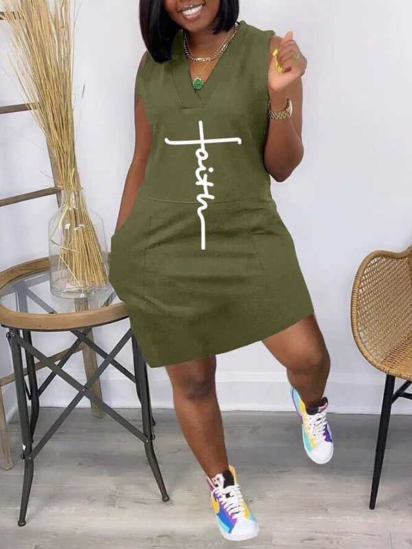 Logo V-Neck Sleeveless Dress--Clearance