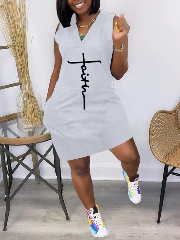 Logo V-Neck Sleeveless Dress--Clearance