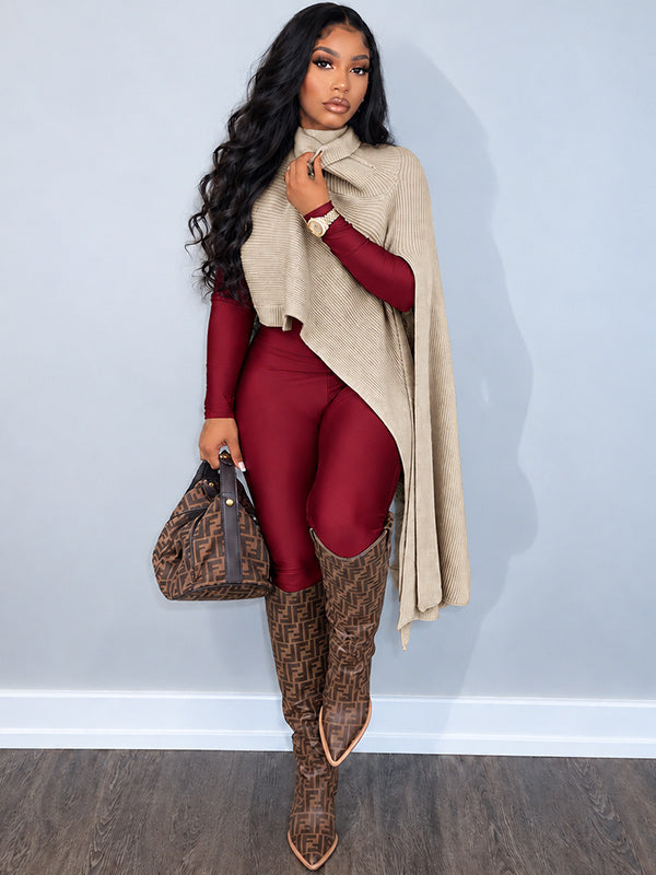Asymmetric Turtleneck Knit Cape