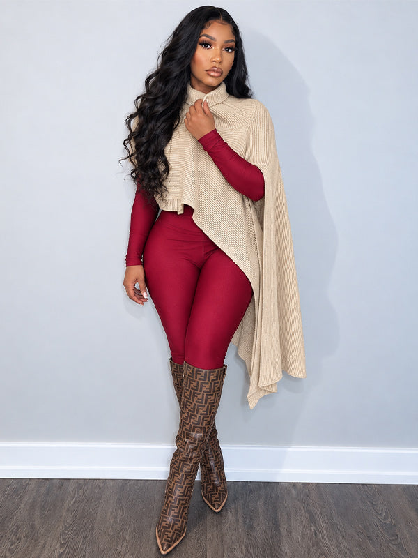 Asymmetric Turtleneck Knit Cape