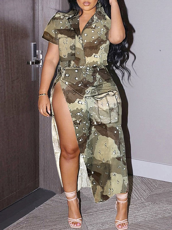 Motionkiller Camo Shirt & Slit Skirt Set