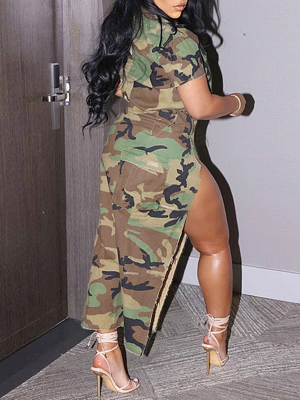 Motionkiller Camo Shirt & Slit Skirt Set