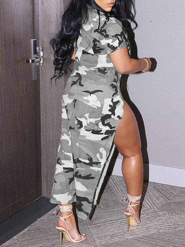 Motionkiller Camo Shirt & Slit Skirt Set