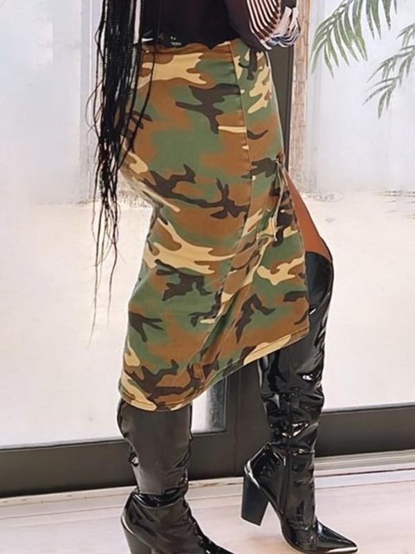 Camo Cargo Slit Skirt--Clearance