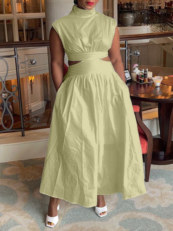 Solid Cutout-Waist Ruched Dress--Clearance