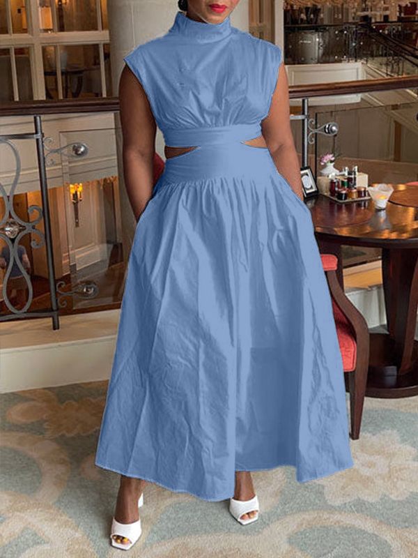 Solid Cutout-Waist Ruched Dress--Clearance