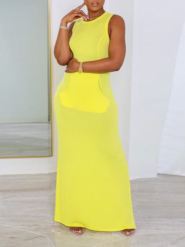 Solid Sleeveless Slit Dress--Clearance